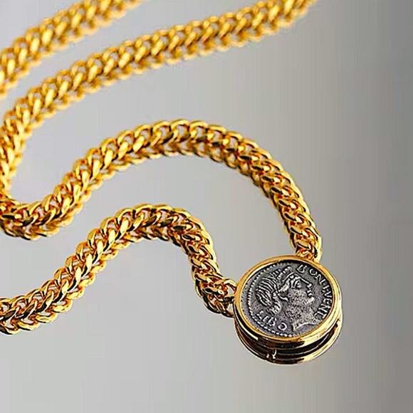 Gold Coin Pendant Necklace,, Charm, Boho, Medallion - Picture 4 of 6